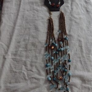 Multi Strand Beaded Necklace & Pair Of Pierced Earrings